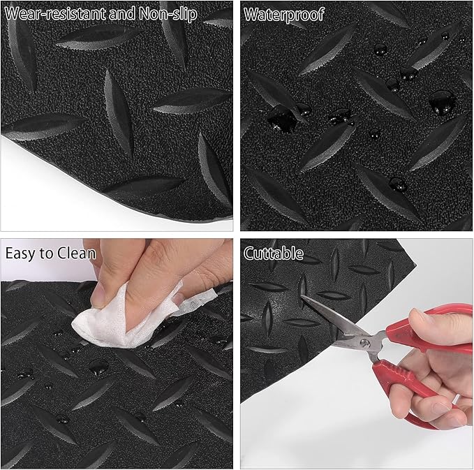 Boshen 5Ft x 12Ft Rubber Flooring Mats 1.6mm Diamond Plate Flooring Roll 60sqft Rubber Trailer Garage Floor Mats Non-Slip Floor Protector Mat for Garage Warehouse Gym Basement-Black-PawvioPets