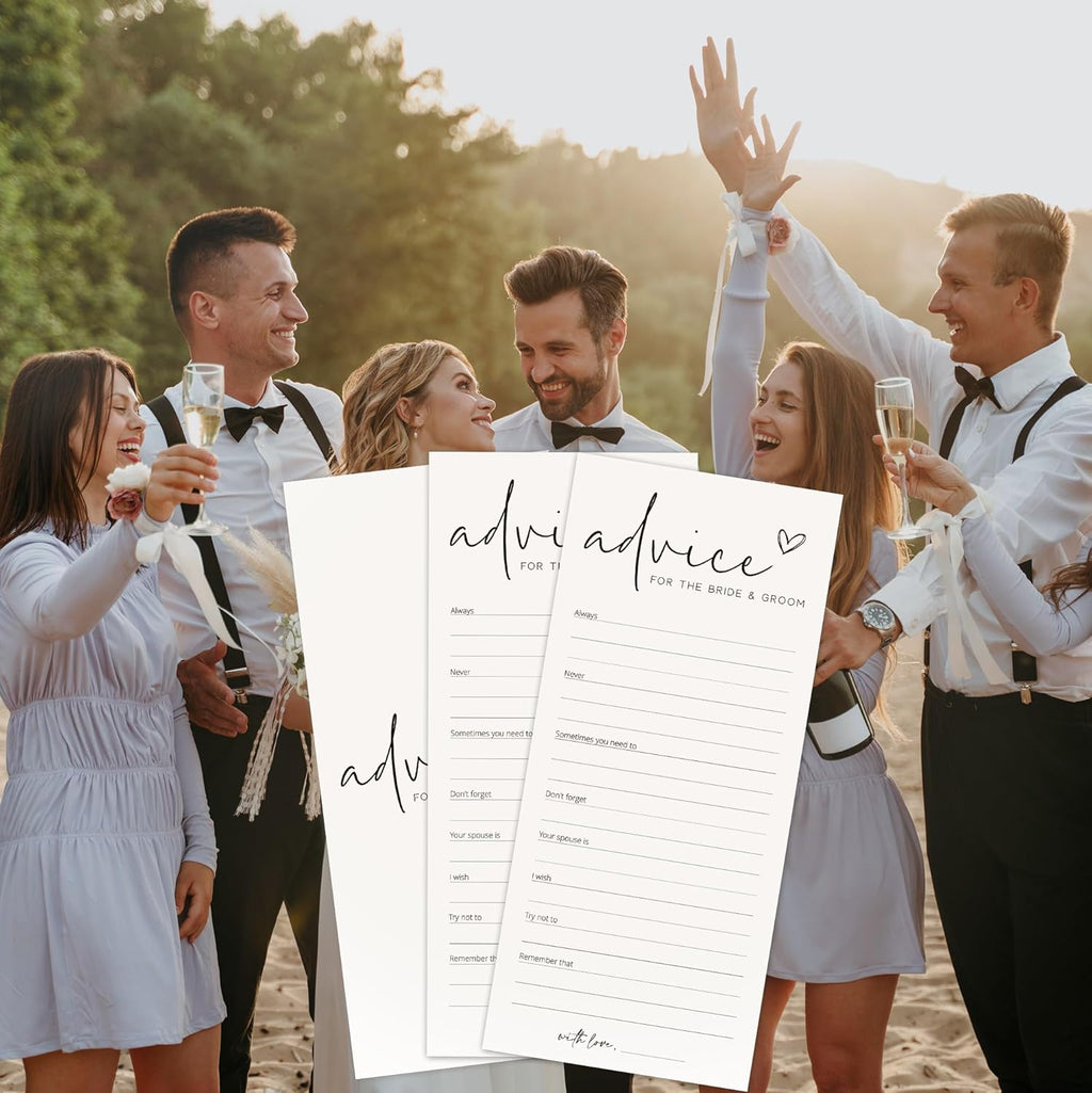 Bridal Shower Games, Advice for The Newlyweds, 25Pcs 4x9inch Minimalist White Double-Sided Bridal Game Cards, Wedding Shower Games for Guests, Engagement Bachelorette Party Supplies - A22