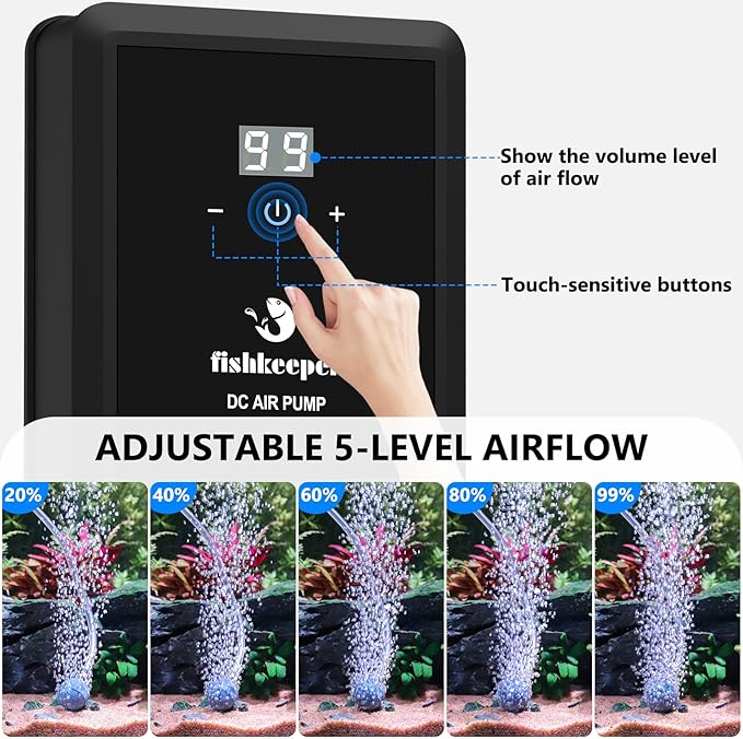 fishkeeper Aquarium Air Pump, 12W 320GPH Ultra Quiet Fish Powerful Fish Tank Air Pump with Four Outlet Adjustable Oxygen Aerator Pump with Air Stone Bubbler for 30-600 Gallon Tanks-PawvioPets