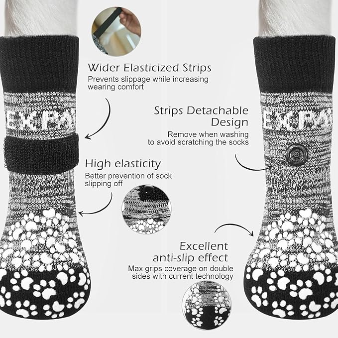 EXPAWLORER Anti Slip Dog Socks to Prevent Licking Paws, Dog Shoes for Hot Pavement, Dog Booties for Small Medium Large Senior Dogs, Traction Control Boots & Paw Protectors for Hardwood Floors-PawvioPets