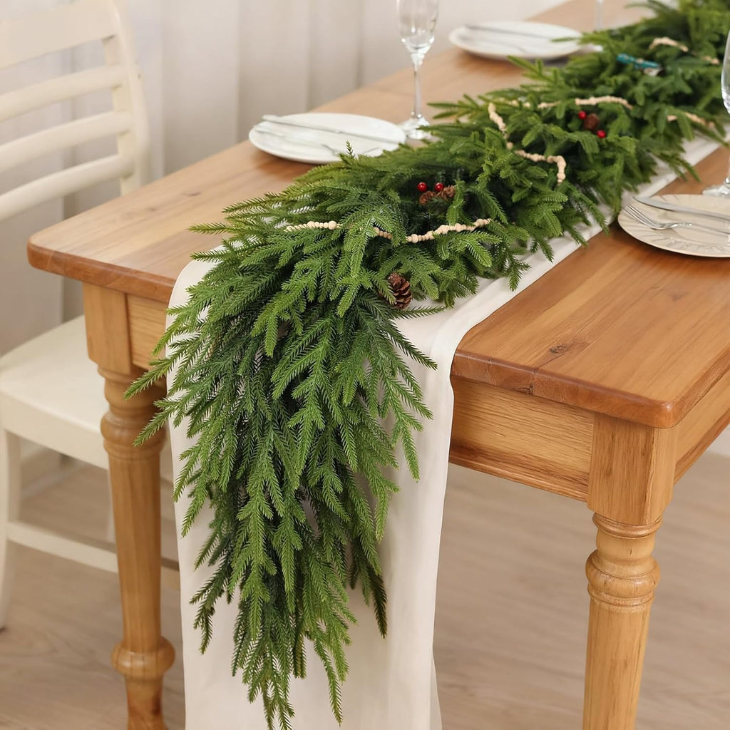 5FT Christmas Artificial Norfolk Pine Garland for Fireplace - Realistic Faux Greenery Fake Garland for Holiday,Table, Window,Mantel,Stairs, Home,Indoor Outdoor Decor (2PCS)