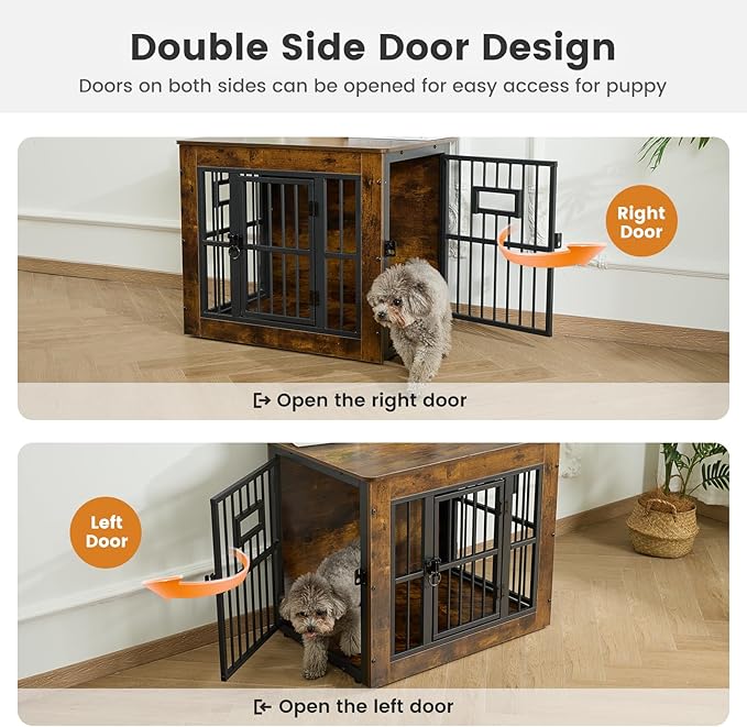 Gardner Pet Dog Crate Furniture for Small Dogs, 27.2 Inch Dog Kennel Indoor, Wooden Dog Cage End Table, Heavy Duty Dog Crate, Rustic Brown-PawvioPets