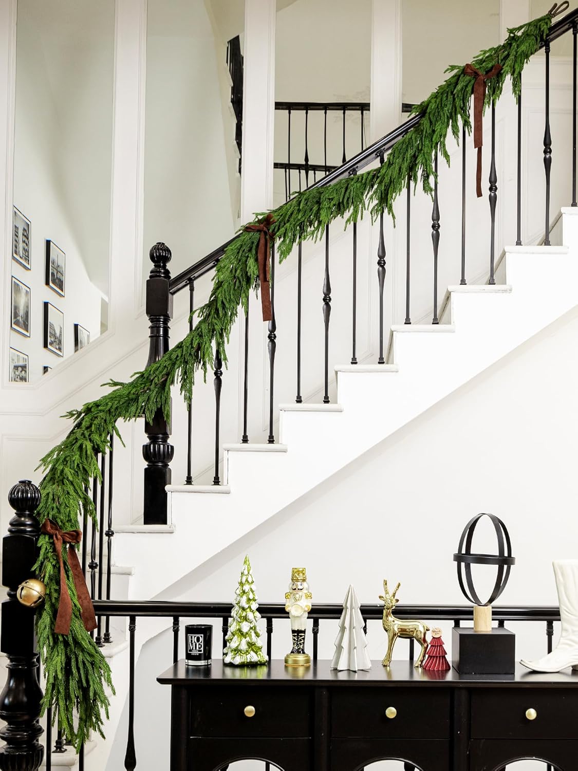 15FT Christmas Garland Real Touch Norfolk Pine Garland Winter Pine Garland for Mantle Stairs Railing Table Fireplace Wall Indoor Outdoor Holiday Xmas Decor Decoration