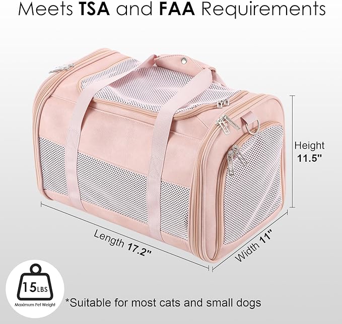 Fashion Leather Dog Carrier, Airline Approved Cat Carrier Soft Sided Pet Bag Carrier Purse for Puppy Kitten Small Animals Pink-PawvioPets