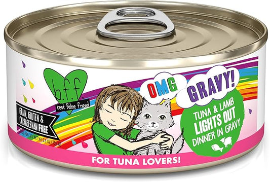 B.F.F. OMG - Best Feline Friend Oh My Gravy!, Tuna & Lamb Lights Out with Tuna & Lamb, 5.5oz Can (Pack of 8)-PawvioPets