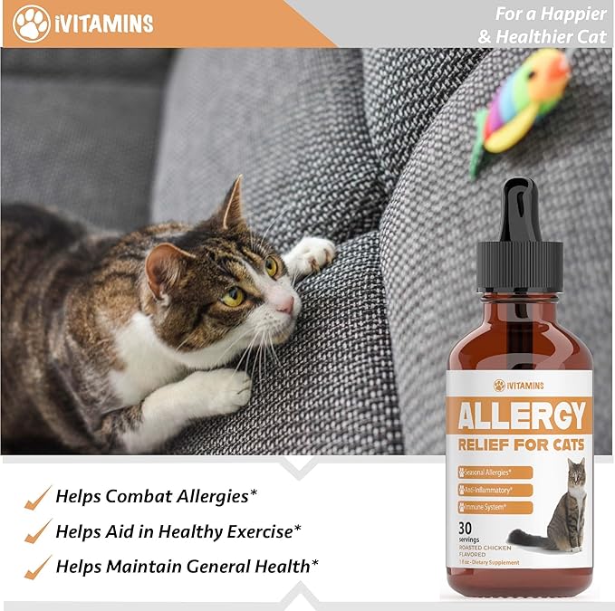 Allergy Relief for Cats | Helps to Naturally Support Allergy & Itch Relief for Cats | Cat Allergy | Cat Itch Relief | Cat Itchy Skin Relief | Cat Allergy Relief for Cats | Cat Supplements & Vitamins-PawvioPets