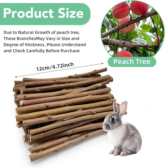 250g Natural Peach Wood Chew Sticks for Rabbits, Hamsters, Chinchillas - Extra Hard Teeth Grinding Toy | Untreated, Safe & Long-Lasting Rodent Chews-PawvioPets