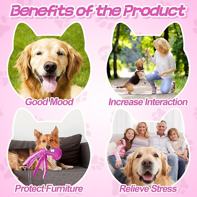 Alphatool Squeaky Dog Toys - 2pcs Soft Plush Chew Crinkle Puppy Toys to Keep Them Busy, Octopus No Stuffing Interactive Essentials for Teething Small Medium Pets Dogs Gifts-PawvioPets