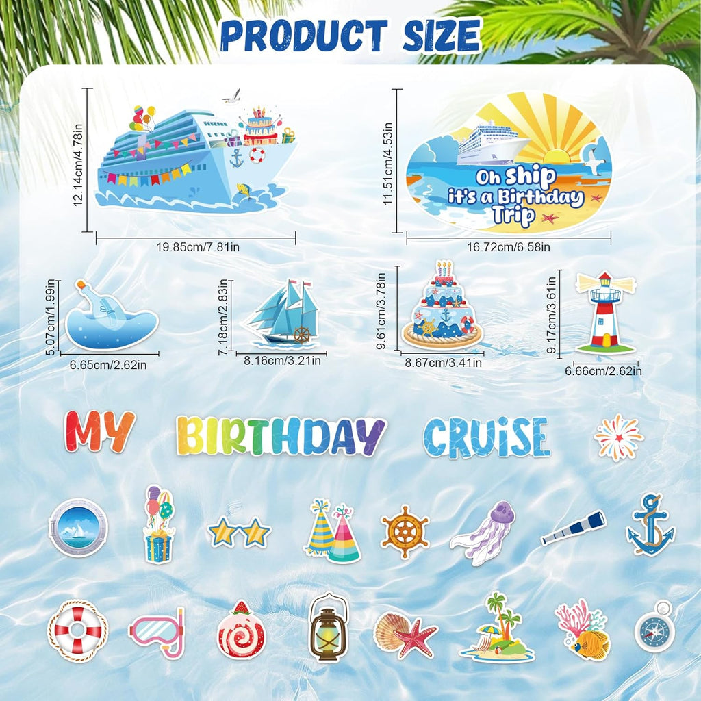 26 Pcs Birthday Cruise Door Decorations Magnetic, Funny Cruise Ship Sea Navigation Door Magnets Stickers Cruise Door Decor for Cabin Door Fridge Car Accessories Carnival Birthday Party Supplies