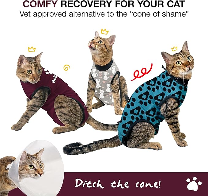 Bellyguard Cat Recovery Suit Female and Male, Comfy Onesie After Surgery, Kitten Clothes for Post-Op Care, Neuter and Spay Healing Outfits for Cats Only – Comfortable Kitten and Adult Cone Alternative-PawvioPets