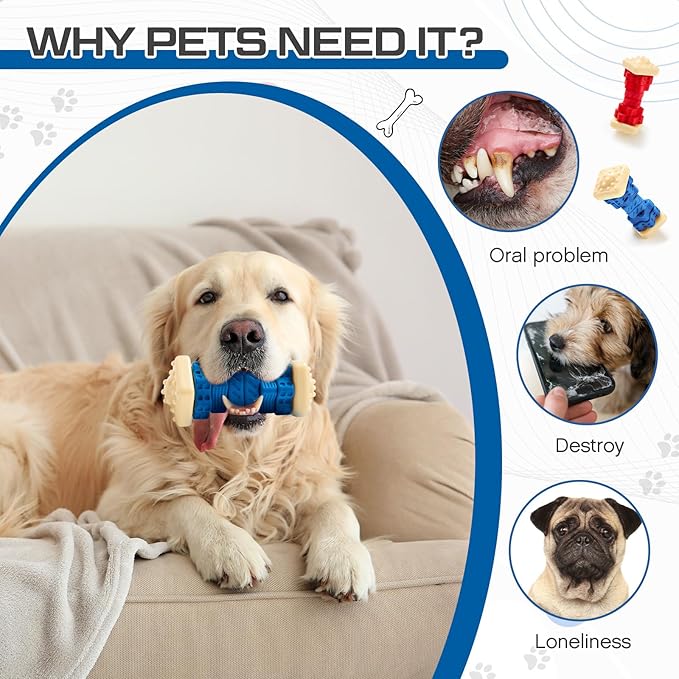 Aliceset 2 Pcs Dog Toys for Aggressive Chewers Tough Durable Indestructible Puzzle Interactive Dog Cognitive Chew Toys with Beef Flavor, Safe Rubber Bone Shape Enrichment Gift to Keep Them Busy-PawvioPets