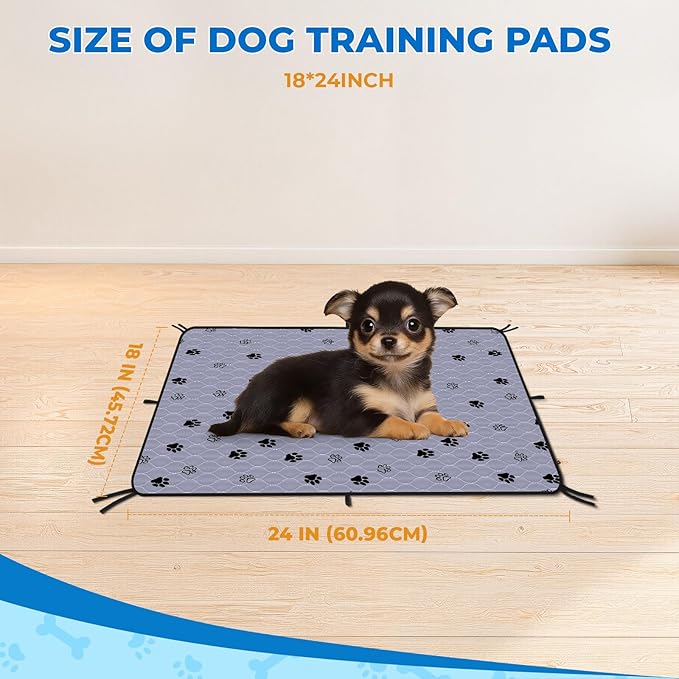 Fostanfly Washable Pee Pads for Dogs, Ultra-Absorbent & Leakproof Reusable Puppy Pads Non-Slip Protects Against Urine Leakage for Potty Training-4 Pack 18"x24" Add 8 Lanyards-PawvioPets