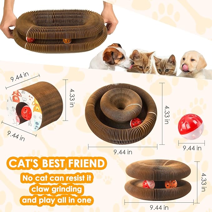 2 Pack Magic Organ Cat Toy Foldable Magic Organ Cat Scratching Board Reversible Infinity Style Magic Organ Cat Toy with 4 PCS Ball Cat Toys Interactive Indoor Cat Toys-PawvioPets
