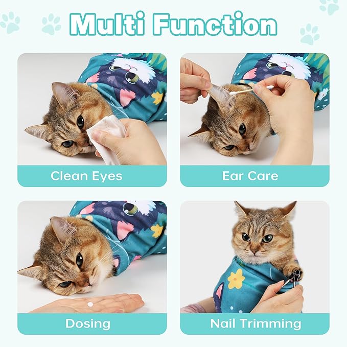 Cat Grooming Wrap, Cat Wrap for Cutting Nails, Self-Adherent Fabric Wrap for Cats, Cat Burrito Wrap Anti-Scratch, Anti-Escape, Multifunctional Swaddle Wrap Pet Tool 35.4×35.4"-PawvioPets