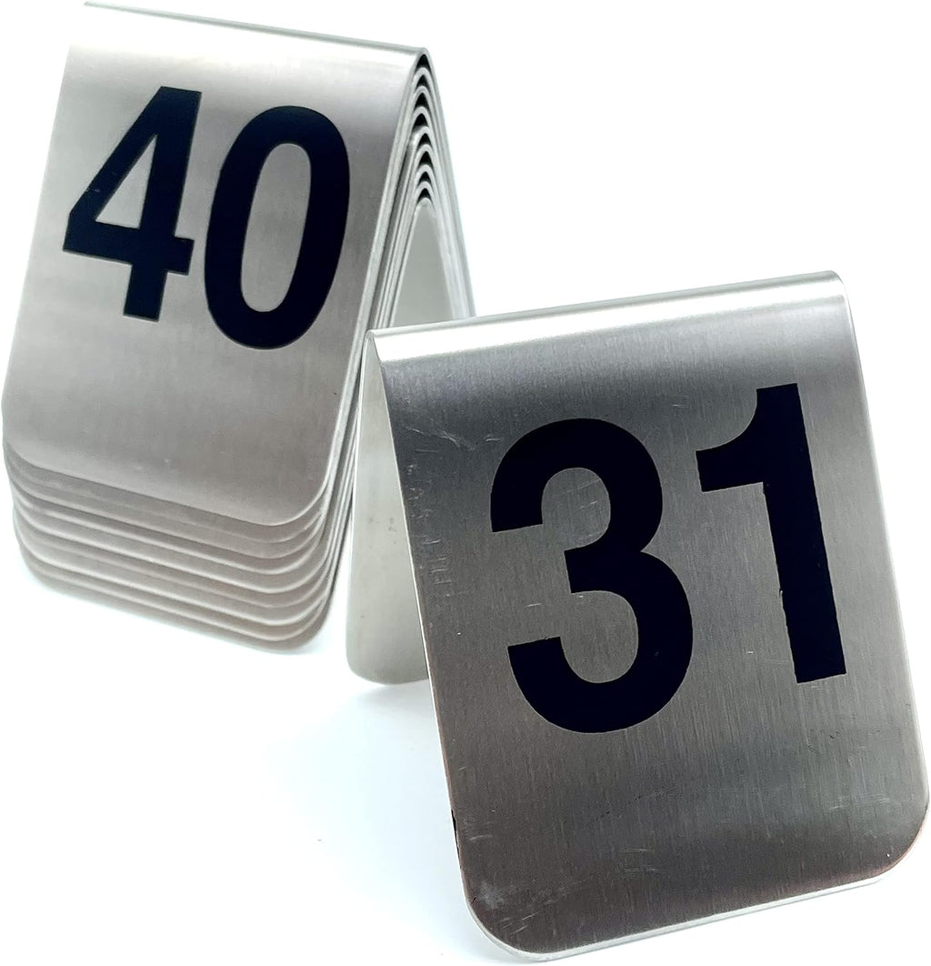 10 Pcs Metal Place Cards Stackable Tent Style Table Numbers，Place Card Holders for Celebration Wedding Party Restaurants Cafes Bars Gatherings meeting Room Board Game Serial (Medium 31-40, Black)