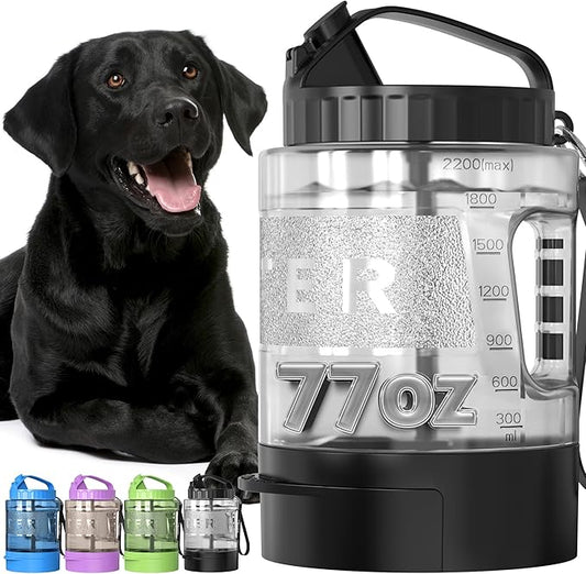 Dog Water Bottle Travel Bowl, 77oz Large Portable Dog Water Bowl Dispenser, Leakproof Pet Drinking Bottle Dispenser for Hiking Camping Walking Travelling Beach Car Trips, BPA Free, Black-PawvioPets