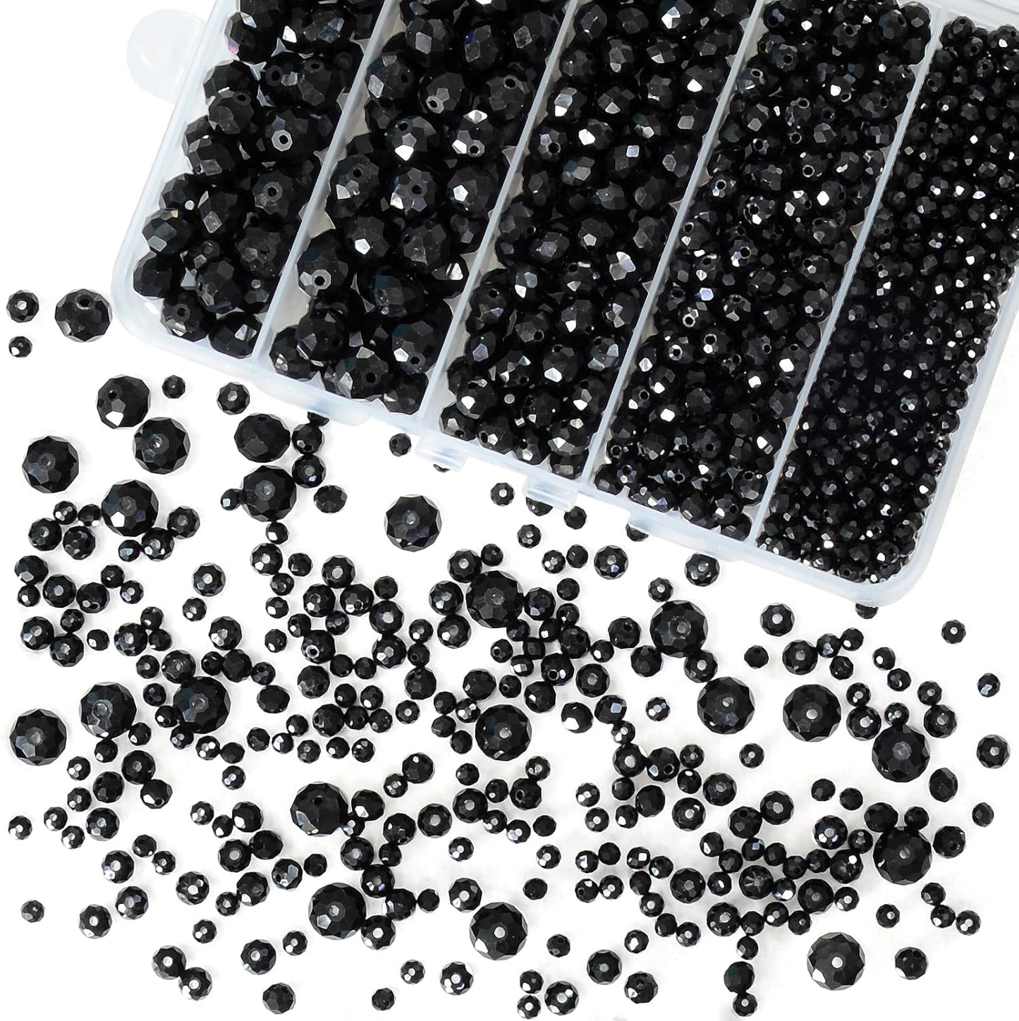 800Pcs 4/6/8/10mm Round Crystal Glass Beads for DIY Jewelry, Ideal for Bracelets, Necklaces, Pendants, and Handmade Craft Projects(Black)