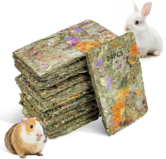 Fhiny 24 PCS Rabbit Timothy Hay Chips Toys, Natural Bunny Molar Treats with Herbal Flowers Rabbit Chew Toys for Teeth Small Animal Snacks for Rats Chinchillas Guinea Pigs Hamsters-PawvioPets