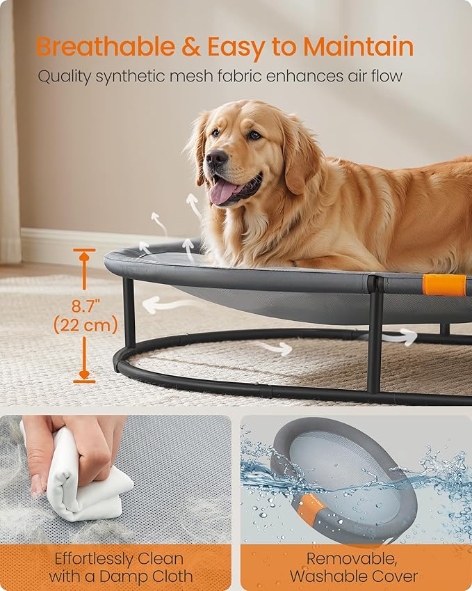 Feandrea Pet Bed, Cat Hammock, Elevated Cat Bed for Multiple Cats, with Removable Washable Mesh, for Pets up to 120 lb, Oval, Gray UPCB005G01-PawvioPets