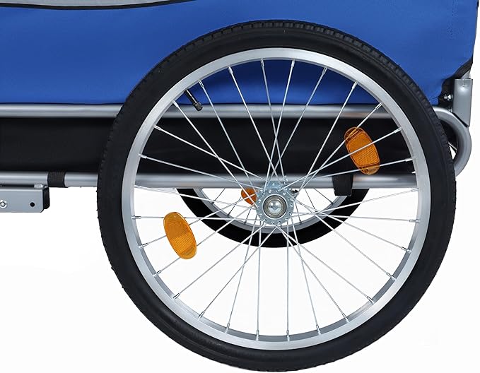 Blue-Grey Large Folding Bike Trailer for Dogs – Heavy-Duty Steel Frame, 66LB Capacity Pet Carrier for All-Terrain Cycling, Jogging & Camping Adventures!-PawvioPets