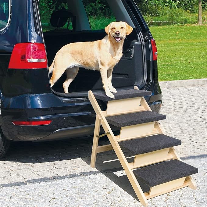 BRIKY 2-in-1 Dog Stairs/Ramp with 4 Steps, Foldable Dog Stairs for High Beds Cars Couch, Durable Wooden Pet Stairs for Small Medium Large Dogs, No Assembly Required-PawvioPets