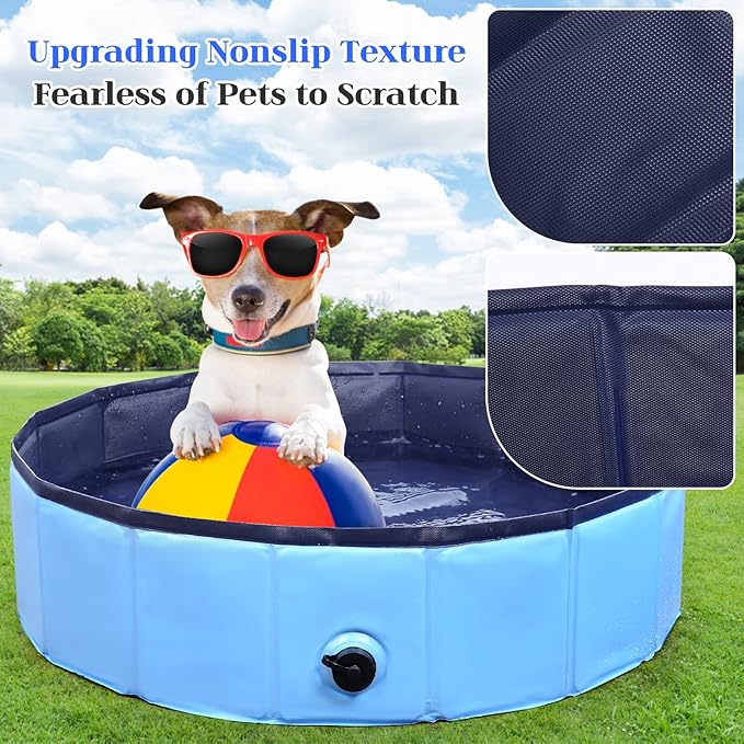 Foldable Dog Bath Swimming Pool Plastic Kiddie Pool Professional Tub Collapsible Grooming Bathtub for Pets Kids Baby and Toddler, 32 x 8 Inches Blue-PawvioPets