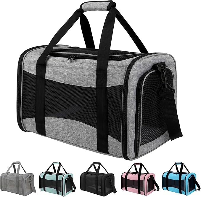 Carriers Soft-Sided Pet Carrier Case for Small Medium Cats Dogs Puppy Under 15 lbs,Airline Approved Cat Carrier with 4 Ventilated Windows (Medium,Grey&Black)-PawvioPets