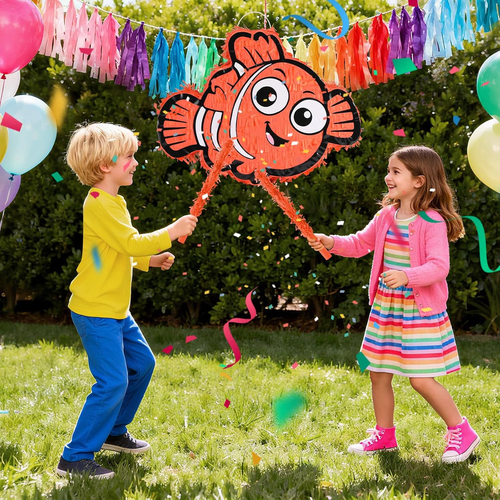 Nemo Pinatas Bundle with a Blindfold and a Bat(16.5 x 12.6 x 4 Inches), Perfect for kid's Birthday Parties, Mexican Theme Parties, Decorations
