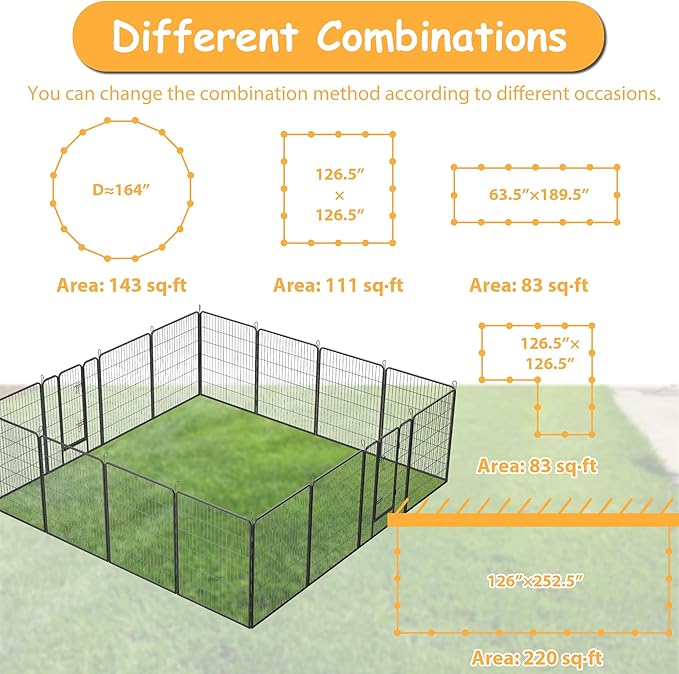 Dog Playpen, Outdoor Dog Fence, 16 Panels, 40" H Dog Pen for Medium/Small Dogs, Heavy Duty Metal Pet Fence with Gate, Portable Dog Fence for RV Camping and Yard (Black)-PawvioPets