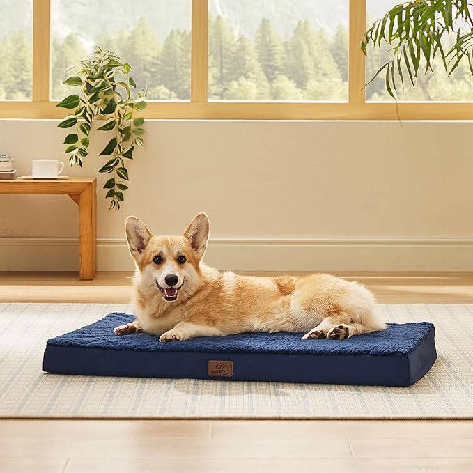 Bedsure Large Dog Bed for Crate - Orthopedic Flat Pet Beds with Removable Washable Cover, Egg Crate Foam Crate Mat, Suitable for Pet Up to 50 lbs-PawvioPets