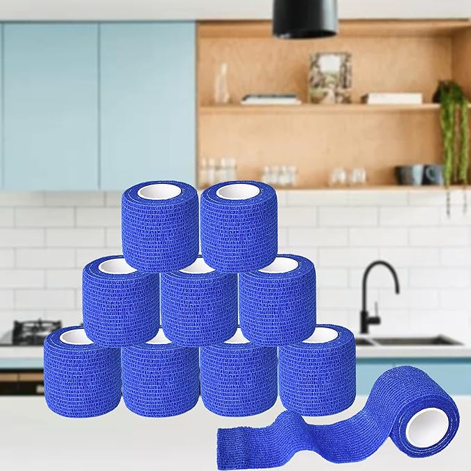 9 Pack 2" x 5 Yards Self Adhesive Bandage Wrap Self Stick Wrap for Ankle, Wrist, Finger, Sports, Breathable Cohesive Vet Tape for Pets (D Dark Blue)-PawvioPets