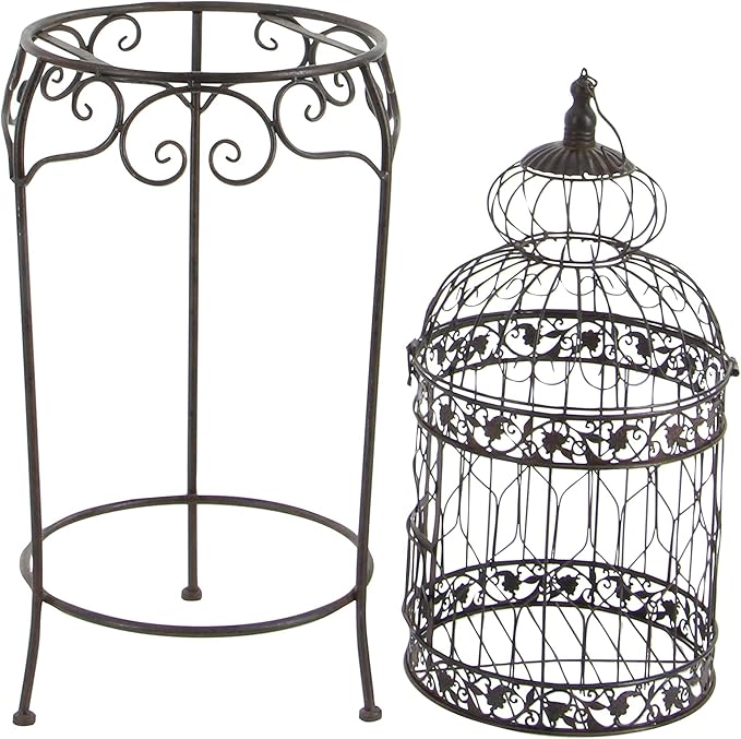 Deco 79 Vintage Metal Free-Standing Birdcage, 14" x 14" x 47", Black-PawvioPets
