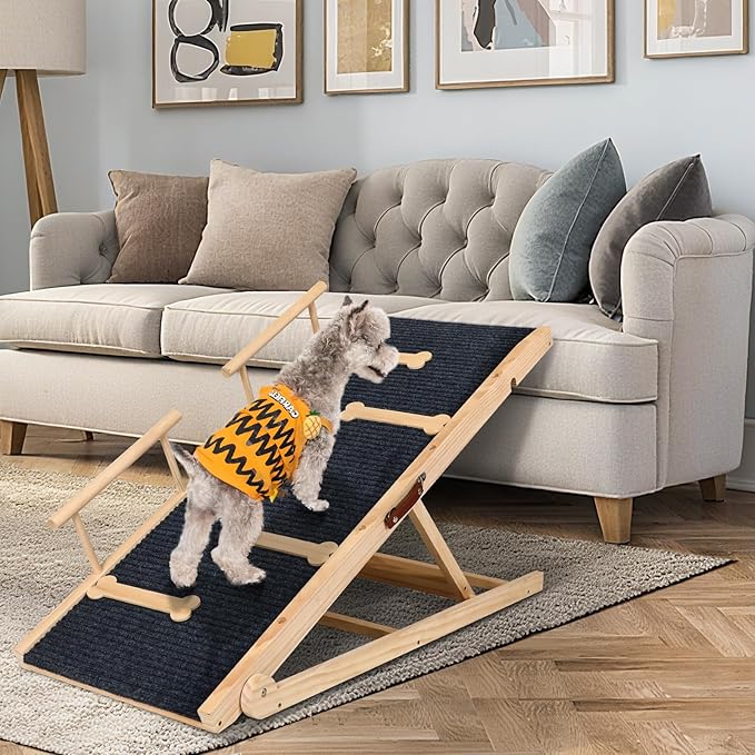 Dog Ramp for Bed Couch Extra Wide Folding Pet Ramps for Large Dogs to Get on Bed, Portable Doggie Steps 6 Adjustable Height 27.3”, 47.3" Long-PawvioPets