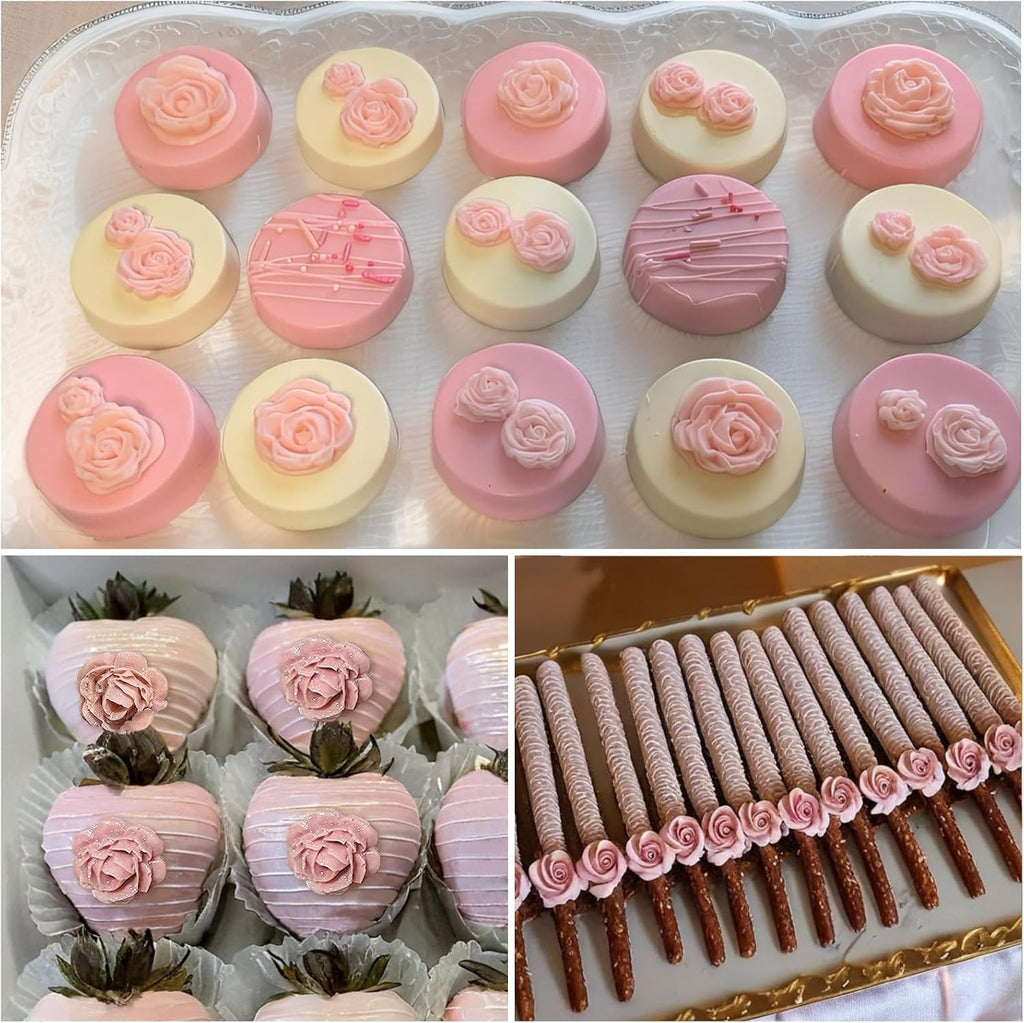 4 Pcs Rose Flower Silicone Molds, Fondant Cake Flower Mold Silicone Polymer Clay Molds Rose Clay Mold for Cupcake DIY Crafts Cake Decoration Roxjaejae