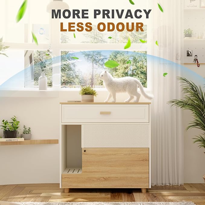 Cat Litter Box Enclosure - Indoor Litter Box Furniture Hidden with Drawer and Door - 32"x19"x32"H-PawvioPets