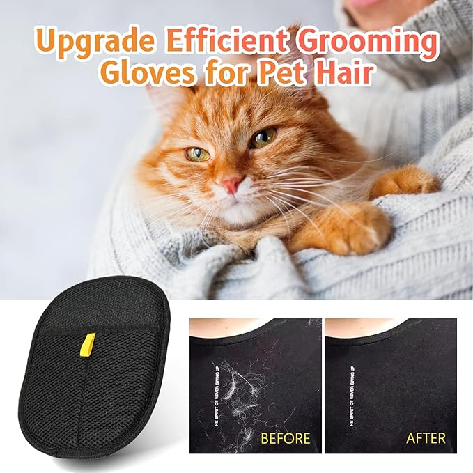 2pcs - Pet Hair Removel Glove for Cats & Dogs, Electrostatic Pet Hair Removal Gloves for Couch, Cat Grooming Gloves, Reusable Cat and Dog Hair Removel for Sofas, Furniture, Carpets and Curtains-PawvioPets
