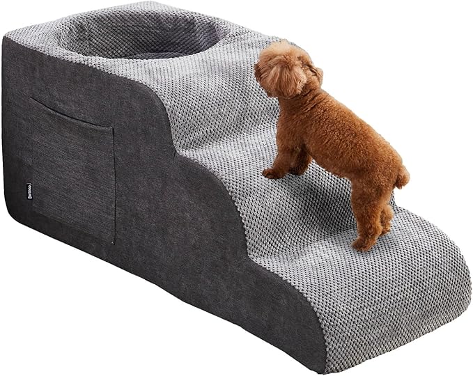 Dog Stairs, Dog Stairs for Small Dogs, 3-Step Pet Stairs, Dog Steps for Bed, Dog ramp, pet Stairs for high beds, Old Dog pet Steps, Non-Slip Pet Step Indoor, Grey-PawvioPets