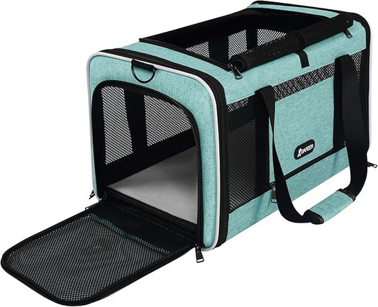 Cat Carrier 18"x11"x11" TSA Approved Ventilated Top Open Softsided Pet Air Travel Bag, Small Animal Basic Crate Shih Tzu Dog Kennel Carry Case, 4-Mesh-Side Kitty Carry on up to 20lbs Teal-PawvioPets