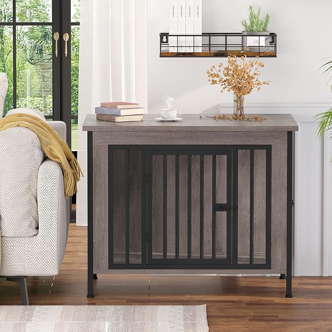 EasyCom 31.5" Small Dog Crate Furniture, Chew-Resistant Dog Crates for Small and Medium Dogs, Dog Kennel Furniture Indoor with 2 Doors and 3.94" Raised Feet, as TV Stand, End Table, Crate Table-PawvioPets