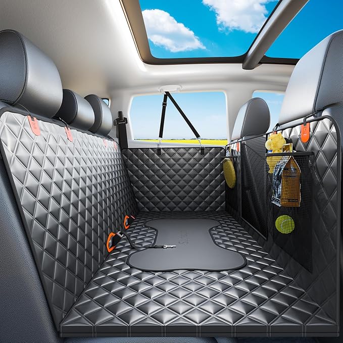 Dog Car Seat Cover Back Seats Protector, Backseat Extender Hard Bottom Rear Seat Pet Cover for Dogs, Waterproof Carseat Covers Dog Hammock Travel Accessories for Car,SUV,Truck-PawvioPets