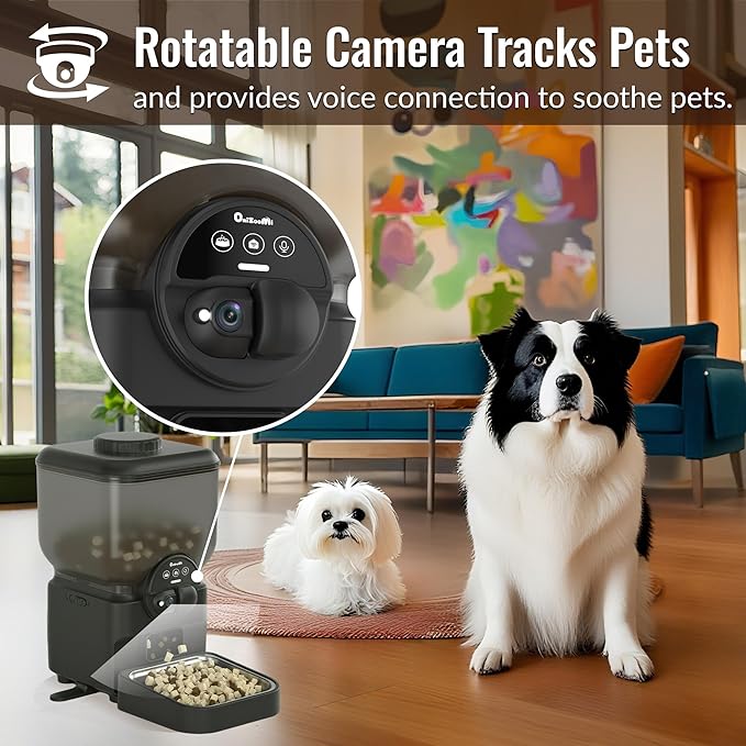Automatic Pet Feeder for Cat and Dog - 6L Auto Cats Food Dispenser with Camera - WiFi App Control Smart Feeders with Timed - Dogs Feeding Station with 15-Day Battery Life After Power Off-PawvioPets