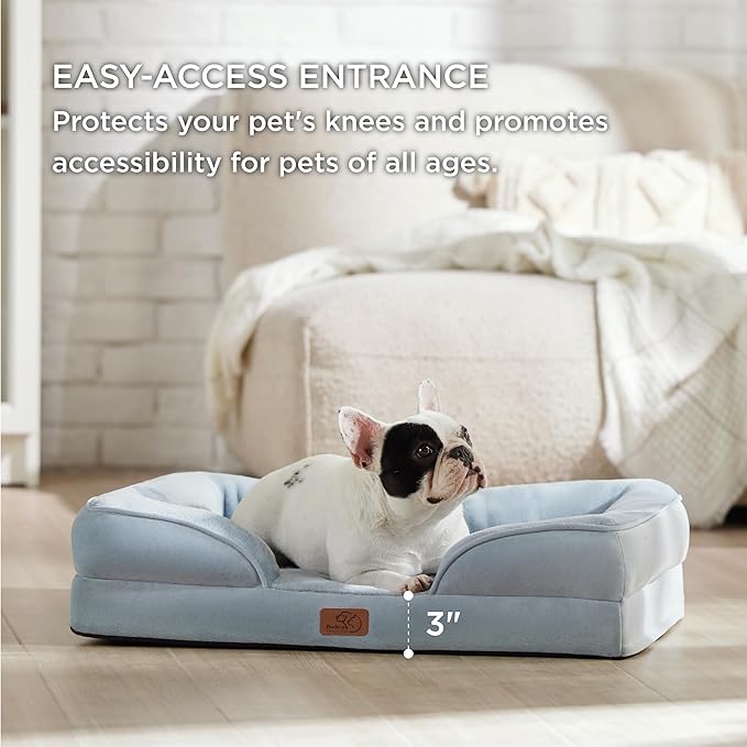 Bedsure Orthopedic Dog Bed for Medium Dogs - Waterproof, Supportive Foam Pet Couch Bed with Removable Washable Cover, Non-Skid Bottom, Light Blue-PawvioPets
