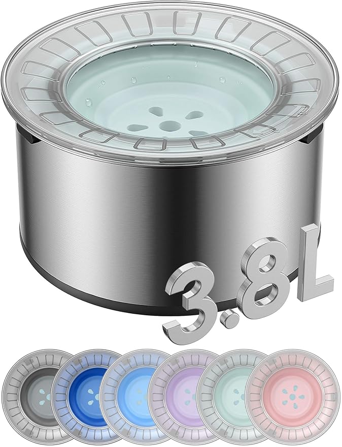 1Gallon Large Dog Water Bowl No Spill, [Anti Digging Lid & Rubber Bottom] Spill Proof Dog Bowl, Anti Splash Mess Dripless Slow Drinking Stainless Steel Water for Sloppy Messy Drinkers Car-PawvioPets