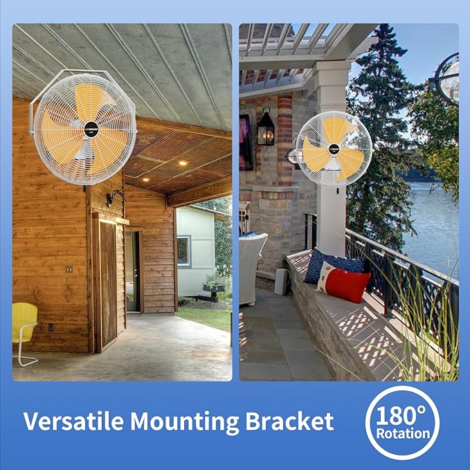 20 Inch Outdoor Wall Fan, 5800 CFM Waterproof Wall Mounted Fan Industrial Grade Metal Outdoor Fans, 3 Speeds, Adjustable Tilt, for Patio, Greenhouse, Garage, Gazebo Use, UL Listed-PawvioPets