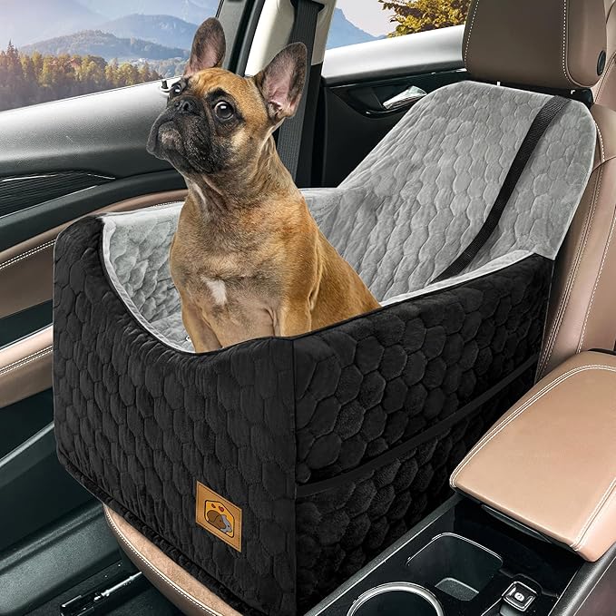 Dog Car Seat for Small/Medium Dogs, Memory Foam Dog Booster Seat, Travel Safety Per Car Seat with Washable Removable Cover, Storage Pockets, up to 35 lbs(BlackGray)-PawvioPets