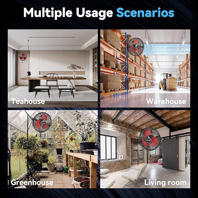 12 IN High Velocity Wall Mount Fan, 3 Speed Industrial Wall Fan with Sealed Motor, 2500 CFM Adjustable Air Circulator for Garage, Commercial, Greenhouse, Warehouse & Gazebo Use, UL Listed-PawvioPets