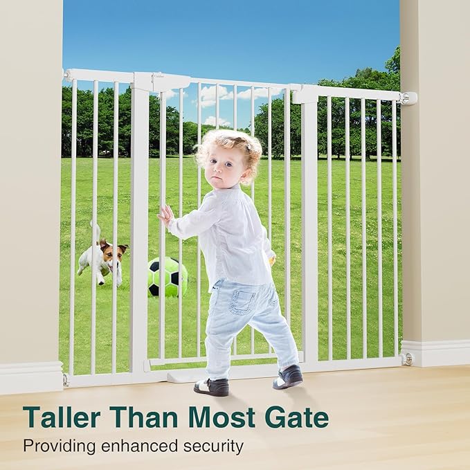 Cumbor 36" Extra Tall Baby Gate for Stairs, 29.7-54.2" Extra Wide Dog Gate for Doorways Hallways, Pressure Mounted Child Gate for Wide Opening, Auto Close Personal Safety for Babies and Pets, White-PawvioPets