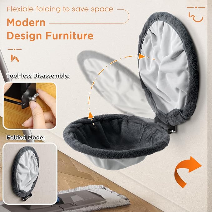 Cat Hammock Wall Mounted, Foldable & Stable Cat Beds- Breathable Cats Wall Shelves for Sleeping, Playing, Climbing, and Lounging - Maximum Hold Up to 30lb（Gray,Faux Rabbit Fur）-PawvioPets