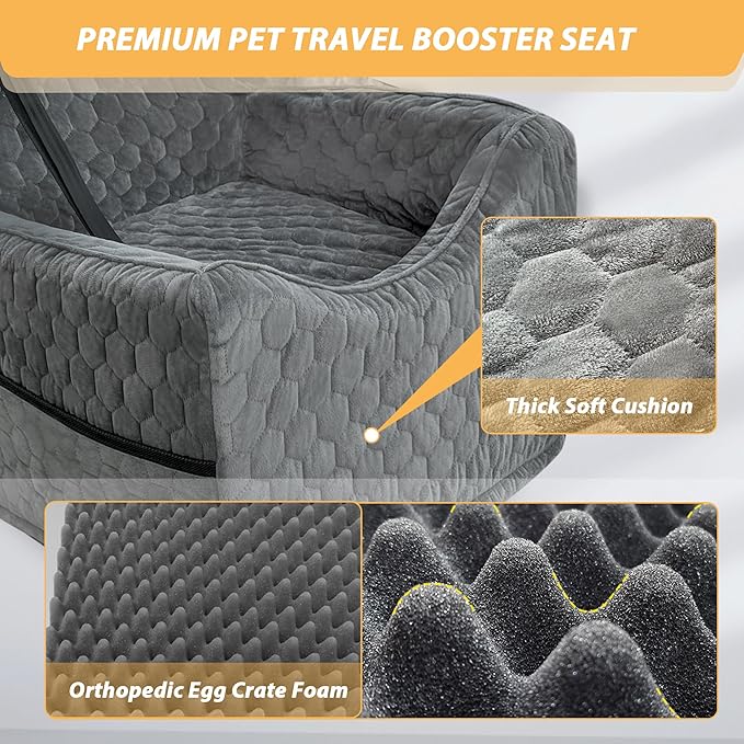 Dog Car Seat for Small/Medium Dogs, Memory Foam Dog Booster Seat, Travel Safety Per Car Seat with Washable Removable Cover, Storage Pockets for Dogs up to 35 lbs(Gray)-PawvioPets