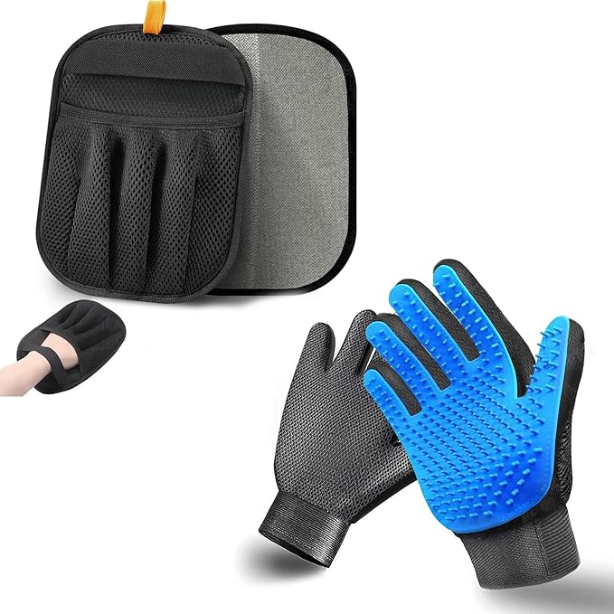 2-in-1 Pet Grooming Glove & Fabric Hair Remover - Reusabie, Silicone Massage Bristles,Static Adhesion for Quiuck Shedding Control,Safe for Dogs & Cats（Big）-PawvioPets